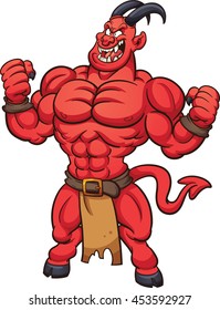 Strong cartoon demon laughing. Vector clip art illustration with simple gradients. All in a single layer.
