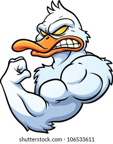 Strong cartoon duck mascot. Vector illustration with simple gradients. All in a single layer.