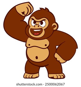 Strong Cartoon Gorilla Flexing Muscles Illustration