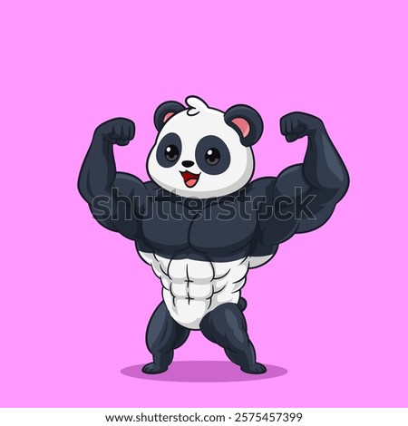 Strong Cartoon Panda Flexing Muscles - Cute and Athletic Mascot Art