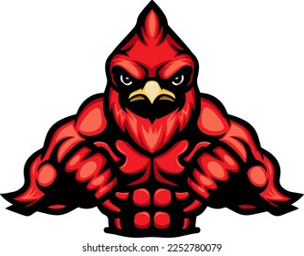 Strong cartoon red cardinal mascot