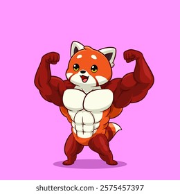 Strong Cartoon Red Panda with Muscles - Fitness Mascot Art