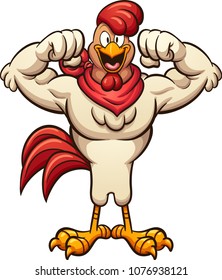 Strong cartoon rooster flexing arms. Vector clip art illustration with simple gradients. All in a single layer.