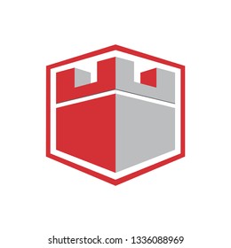 Strong Castle Fort Shield Hexagon Logo Icon Template