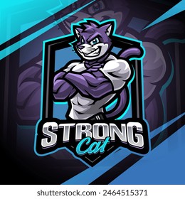 Strong cat esport mascot logo design