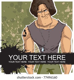 Strong character on a dirty background. Vector. Place for your text.