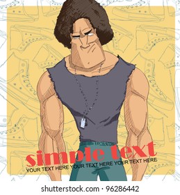 Strong character on a footwear-background. Vector. Place for your text.