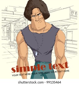 Strong character on a subway station-background. Vector. Place for your text.