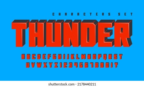 Strong characters alphabet design, typeface, letters and numbers. Vector characters.