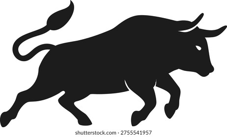 Strong charging bull silhouette vector icon