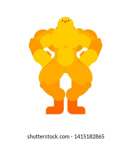 Strong Chick. Powerful chicken. spring chicken bodybuilder. hard Farm bird
 
