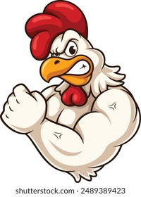 Strong chicken mascot character vector illustration