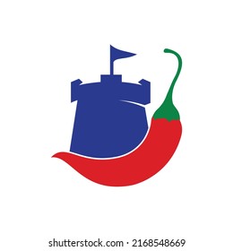 Concepto fuerte de diseño del logo del vector chili. Chili con diseño de logotipo de icono del fuerte.	