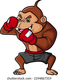 The strong chimpanzee as the professional boxer of illustration