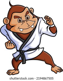 The strong chimpanzee as the professional karate of illustration