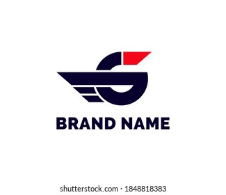 Strong and clean letter G with wings or speed effect logo template