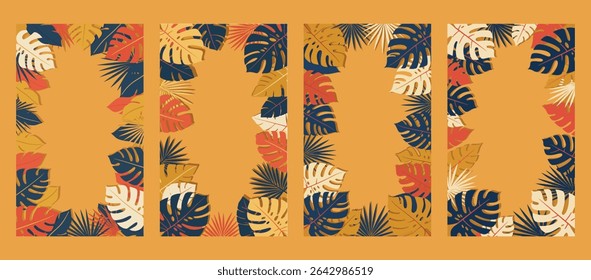 Strong, colorful tropical leaf patterns for a bold and vibrant background. Excellent for energetic summer promotions, striking ads, or impactful designs