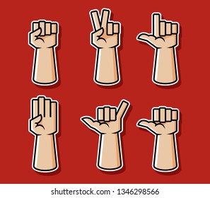 Strong comic style hand gesture vector illustration set.