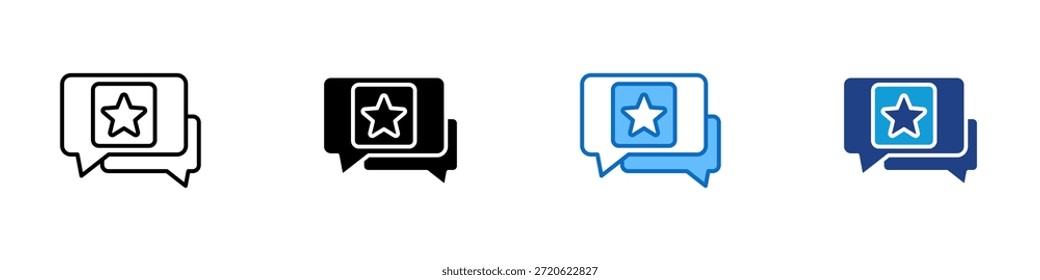 Vector de diseño de íconos de estilo múltiple: dos burbujas de discurso superpuestas con una estrella dentro de una burbuja, lo que sugiere mensajes de calidad, claridad y comunicación impactante