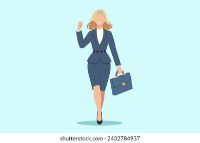 strong confident businesswoman, successful leadership women concept,female boss in blue suit,Female character,Flat vector character illustration.