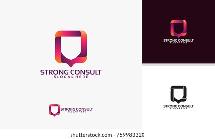 Strong Consult logo template, Consult Shirld logo designs vector