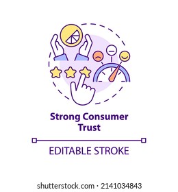 Un fuerte icono de concepto de confianza de los consumidores. Alta clasificación de sitios web. Importancia de diseño buena idea abstracta idea ilustración de línea delgada. Dibujo de contorno aislado. Trazo editable. Fuentes Arial, Myriad Pro-Bold utilizadas