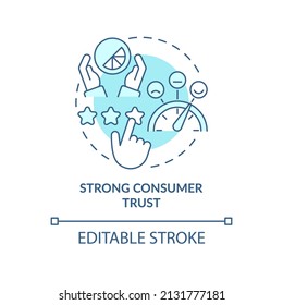 Strong consumer trust turquoise concept icon. Website rating. Good design importance abstract idea thin line illustration. Isolated outline drawing. Editable stroke. Arial, Myriad Pro-Bold fonts used