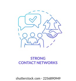 Strong contact networks blue gradient concept icon. Long-term partnership. Professional contacts abstract idea thin line illustration. Isolated outline drawing. Myriad Pro-Bold font used