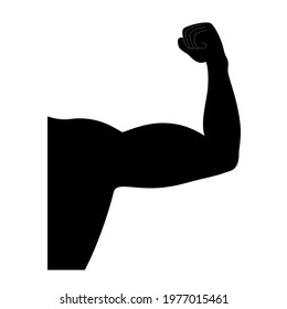 Strong contracted biceps and triceps poster. Athletic and healthy lifestyle concept. Human muscular system in male silhouette. Medical flat vector illustration of hand on white background for gym.