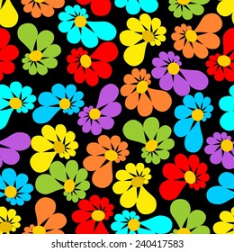 Strong contrasting seamless background with asymmetrical flowers on black area