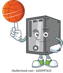 a strong CPU cartoon character with a basketball