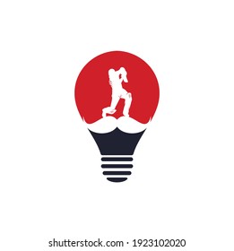 Strong cricket bulb shape concept vector logo design. Moustache and cricket player vector icon design