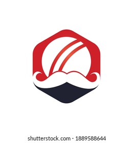 Strong cricket vector logo design. Moustache and cricket ball vector icon design.	
