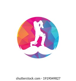 Strong cricket vector logo design. Moustache and cricket player vector icon design.