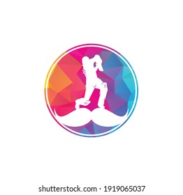 Strong cricket vector logo design. Moustache and cricket player vector icon design.