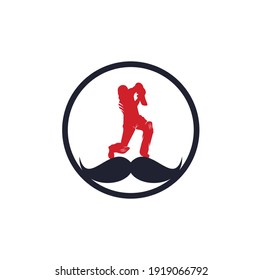 Strong cricket vector logo design. Moustache and cricket player vector icon design.