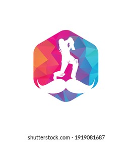 Strong cricket vector logo design. Moustache and cricket player vector icon design.