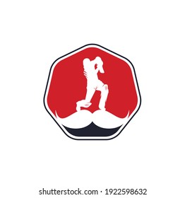 Strong cricket vector logo design. Moustache and cricket player vector icon design.