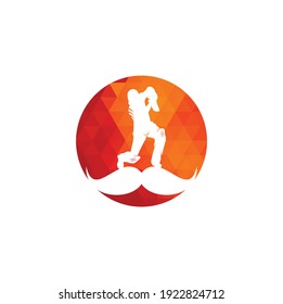 Strong cricket vector logo design. Moustache and cricket player vector icon design.