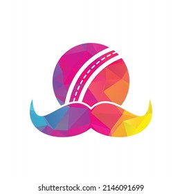 Strong cricket vector logo design. Moustache and cricket ball vector icon design.