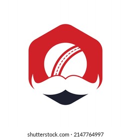 Strong cricket vector logo design. Moustache and cricket ball vector icon design.