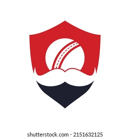 Strong cricket vector logo design. Moustache and cricket ball vector icon design.	
