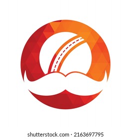 Strong cricket vector logo design. Moustache and cricket ball vector icon design.