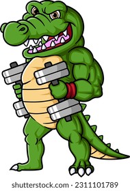 Strong Crocodile Lifting Dumbbell Cartoon character of illustration