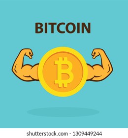 Strong crypto currency. Powerful bitcoin - vector.