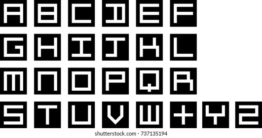 Strong and cubes alphabet in black frames. Vector art.