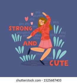 Strong and cute. Feminine concept illustration. Beautiful women. International women's day. Handdrawn illustration