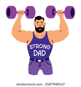 Strong dad doing weightlifting exercise, flat sticker