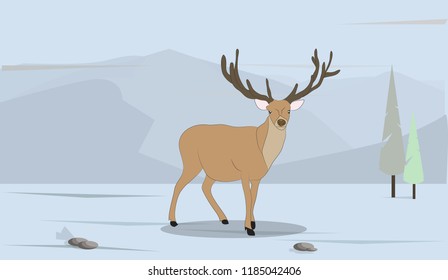 a strong deer running in the mountains, vector
