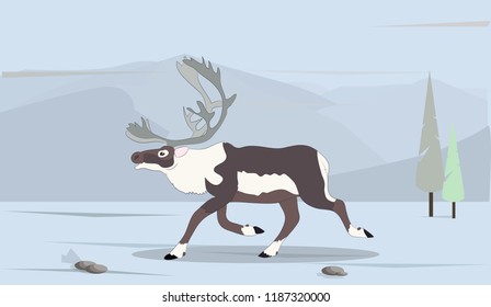 a strong deer running in the mountains, vector